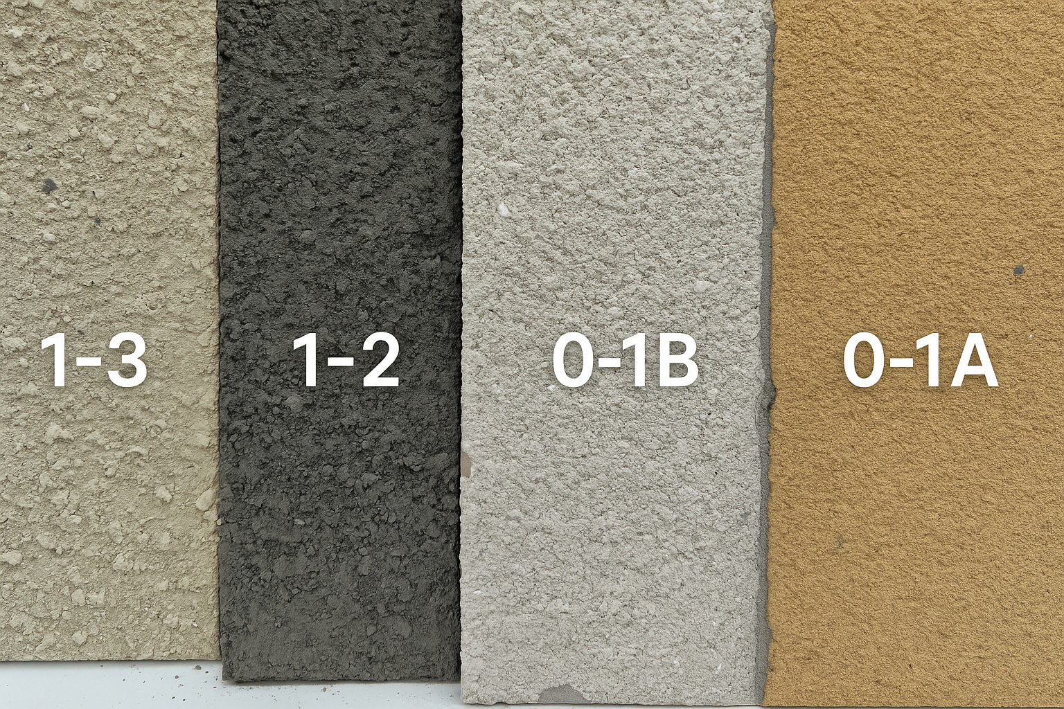 Próbki tynku Terrabona w różnych frakcjach